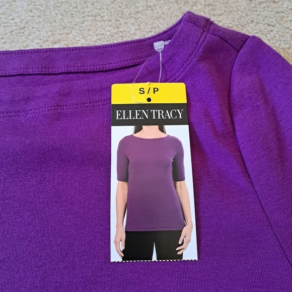 NWT Ellen Tracy Short Sleeved Tee Purple Women's Small Elbow Sleeve Boatneck - Picture 6 of 10